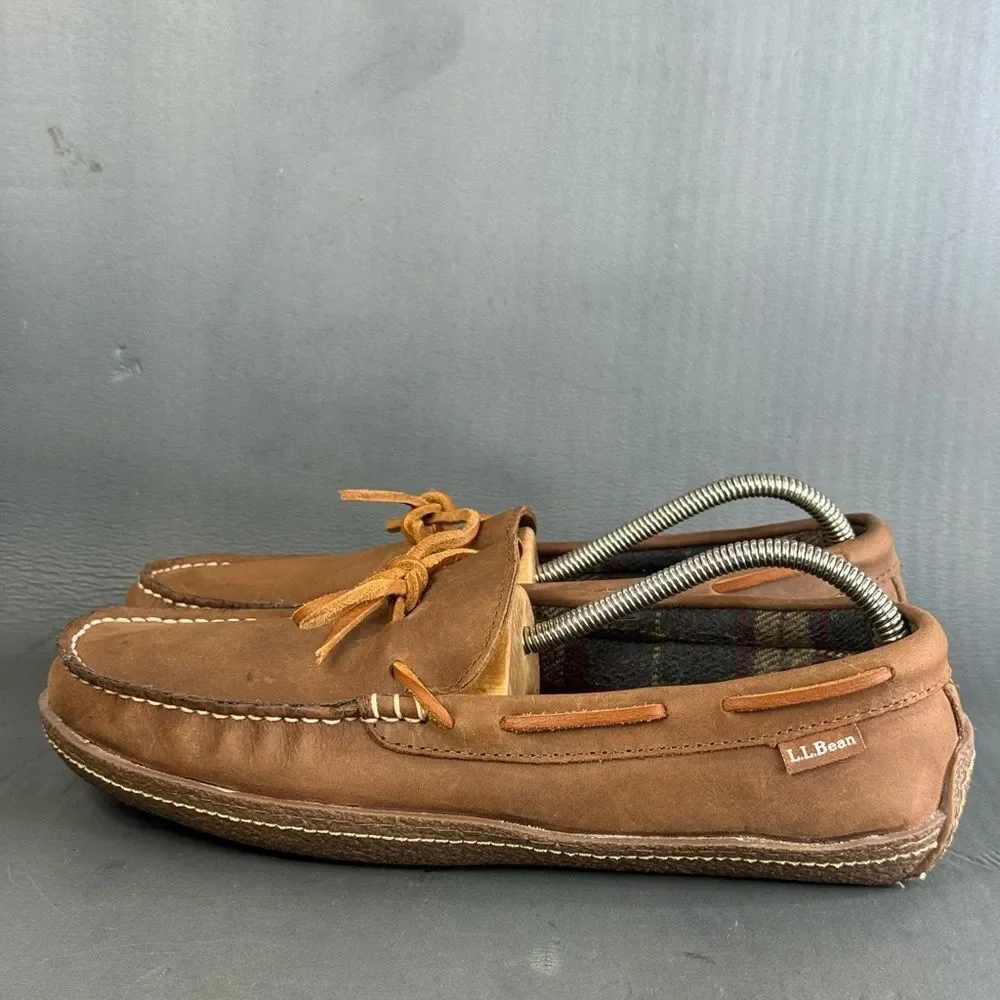 L.L. Bean Men's Handsewn Flannel-Lined leather Slippers shoes size
